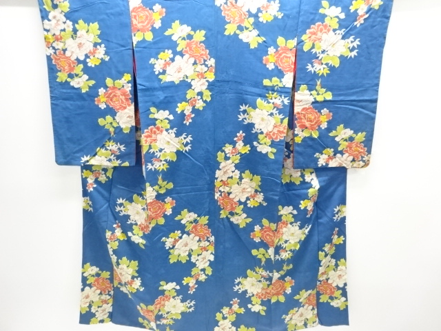 JAPANESE KIMONO / ANTIQUE MON KINSHA PEONY / CAMELLIA PATTERN KIMONO
